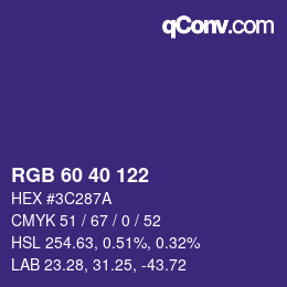 カラーコード: RGB 60 40 122 | qconv.com