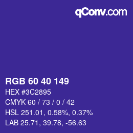 カラーコード: RGB 60 40 149 | qconv.com