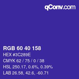 カラーコード: RGB 60 40 158 | qconv.com