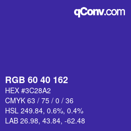 カラーコード: RGB 60 40 162 | qconv.com