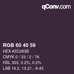 カラーコード: RGB 60 40 59 | qconv.com
