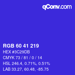颜色代码: RGB 60 41 219 | qconv.com