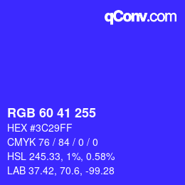 Color code: RGB 60 41 255 | qconv.com