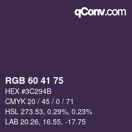 Color code: RGB 60 41 75 | qconv.com