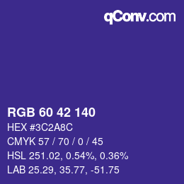 Farbcode: RGB 60 42 140 | qconv.com