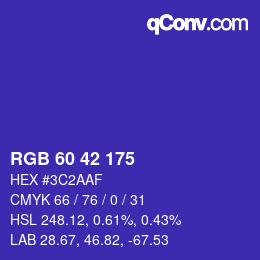 颜色代码: RGB 60 42 175 | qconv.com