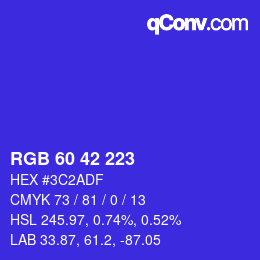カラーコード: RGB 60 42 223 | qconv.com