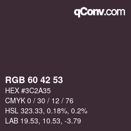 颜色代码: RGB 60 42 53 | qconv.com