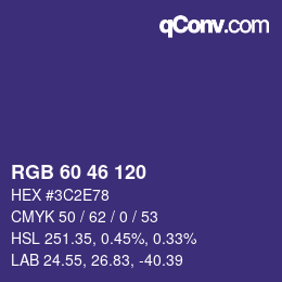 Color code: RGB 60 46 120 | qconv.com