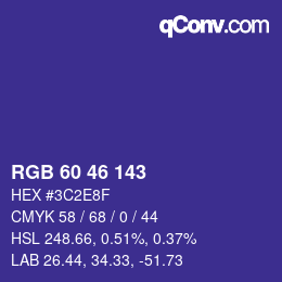 颜色代码: RGB 60 46 143 | qconv.com