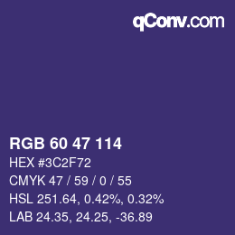 Color code: RGB 60 47 114 | qconv.com