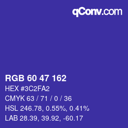 Color code: RGB 60 47 162 | qconv.com