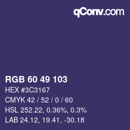 Color code: RGB 60 49 103 | qconv.com