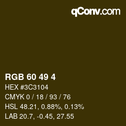 Color code: RGB 60 49 4 | qconv.com