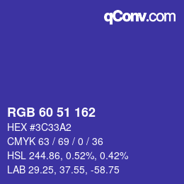 Color code: RGB 60 51 162 | qconv.com