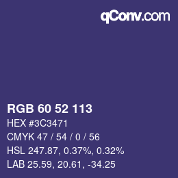 Color code: RGB 60 52 113 | qconv.com