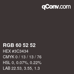 カラーコード: RGB 60 52 52 | qconv.com