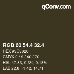 カラーコード: RGB 60 54.4 32.4 | qconv.com