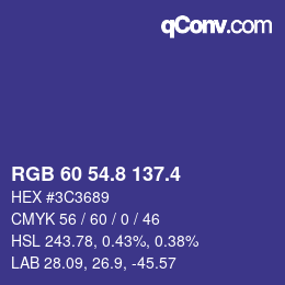 カラーコード: RGB 60 54.8 137.4 | qconv.com