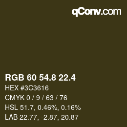 カラーコード: RGB 60 54.8 22.4 | qconv.com