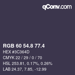 カラーコード: RGB 60 54.8 77.4 | qconv.com
