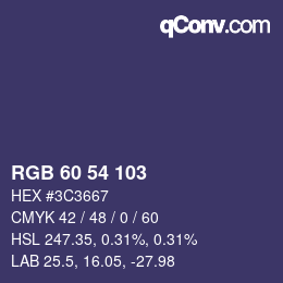 Color code: RGB 60 54 103 | qconv.com
