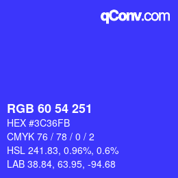 Color code: RGB 60 54 251 | qconv.com