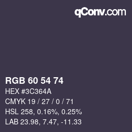 カラーコード: RGB 60 54 74 | qconv.com