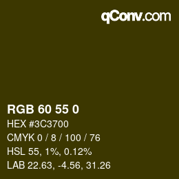 颜色代码: RGB 60 55 0 | qconv.com