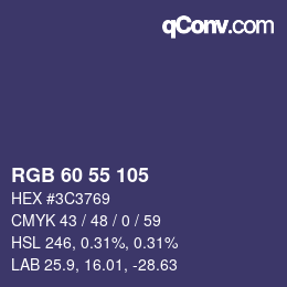 Color code: RGB 60 55 105 | qconv.com