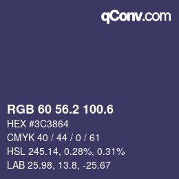 カラーコード: RGB 60 56.2 100.6 | qconv.com