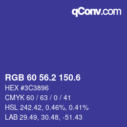 カラーコード: RGB 60 56.2 150.6 | qconv.com