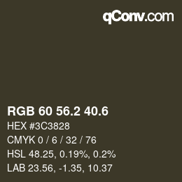 カラーコード: RGB 60 56.2 40.6 | qconv.com