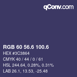 カラーコード: RGB 60 56.6 100.6 | qconv.com