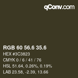 カラーコード: RGB 60 56.6 35.6 | qconv.com