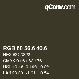 カラーコード: RGB 60 56.6 40.6 | qconv.com
