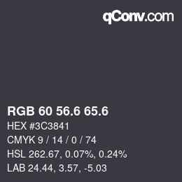 カラーコード: RGB 60 56.6 65.6 | qconv.com