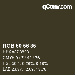 カラーコード: RGB 60 56 35 | qconv.com