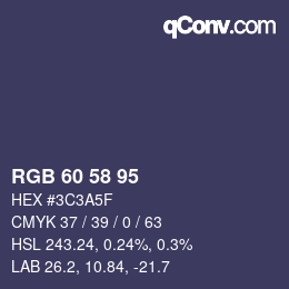 颜色代码: RGB 60 58 95 | qconv.com