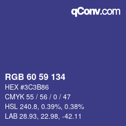 Color code: RGB 60 59 134 | qconv.com
