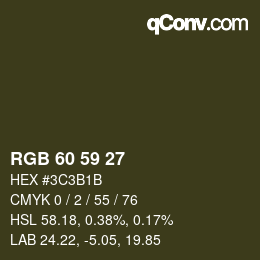 カラーコード: RGB 60 59 27 | qconv.com
