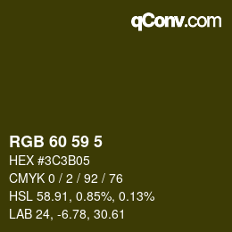 Color code: RGB 60 59 5 | qconv.com