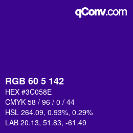 Color code: RGB 60 5 142 | qconv.com