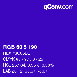 カラーコード: RGB 60 5 190 | qconv.com