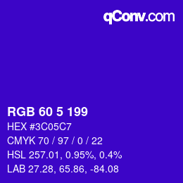 Color code: RGB 60 5 199 | qconv.com