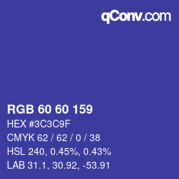 Color code: RGB 60 60 159 | qconv.com