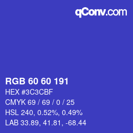 カラーコード: RGB 60 60 191 | qconv.com