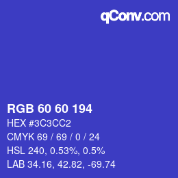 カラーコード: RGB 60 60 194 | qconv.com