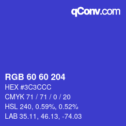 Color code: RGB 60 60 204 | qconv.com