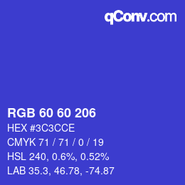 カラーコード: RGB 60 60 206 | qconv.com
